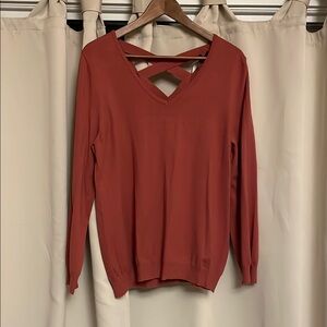 Dusty coral/mauve V-Neck Sweater with Crisscross Back